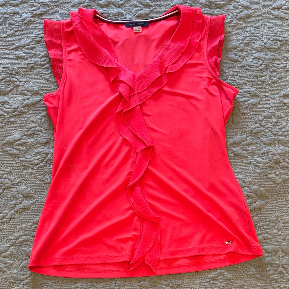 Tommy Hilfiger Vibrant coral Ruffle Blouse